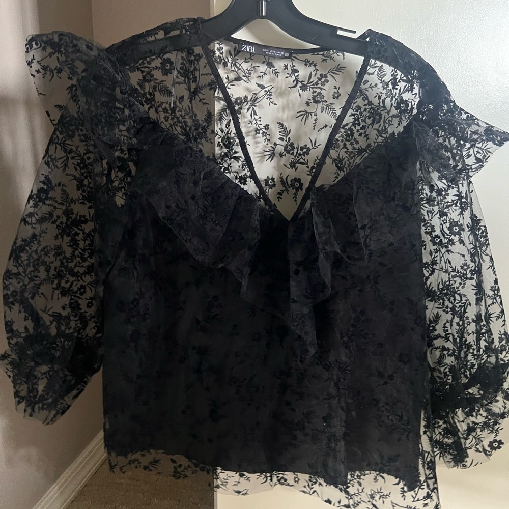 Zara black organza blouse